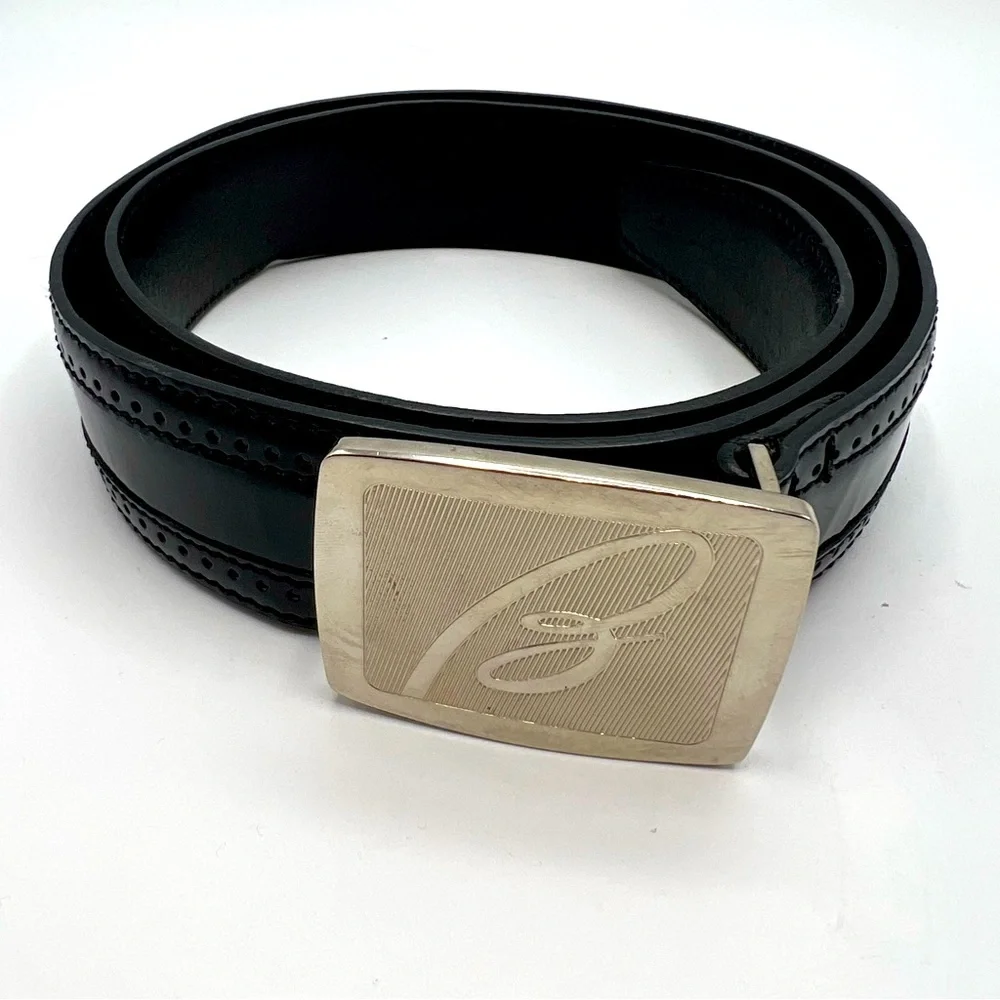 men's brioni logo buckle black Leather belt Size 32 Normal Wear See Photos